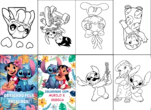 Livro de Colorir Lilo e Stitch para Festa Editável Online