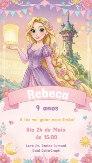 Convite de Aniversário Rapunzel Enrolados para Editar Online