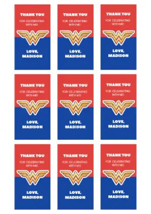 WonderWoman Girl Party Favor Tag | Editable Template