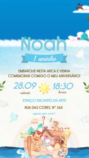 Convite Animado Arca de Noé Infantil para Editar