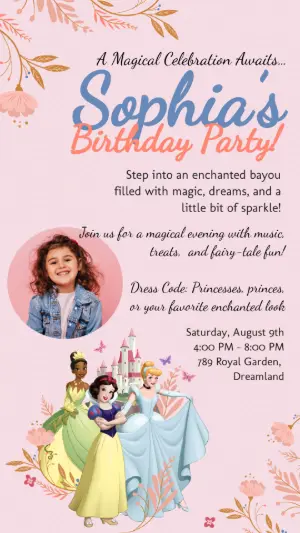 Invitación de cumpleaños Princesas – Estático – Tay