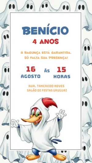 Convite de Aniversário Pica-Pau Fantasma para Editar Online