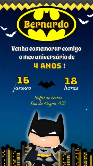 Convite de Aniversário Batman: Modelo Digital Editável