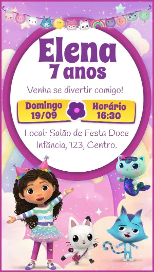 Convite de Aniversário A Casa Mágica da Gabby Editável Online