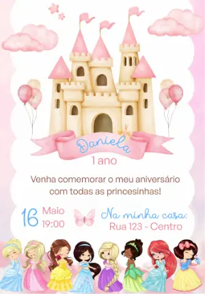 Invitación de cumpleaños Princesas – Estático – Convites e Artes Digitais