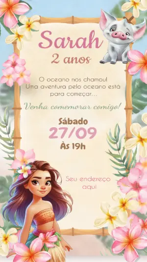 Convite Digital Moana Baby e Pua Editável para Festa Infantil