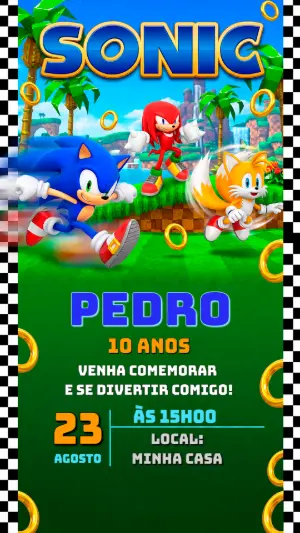 Convite de Aniversário Sonic para Editar