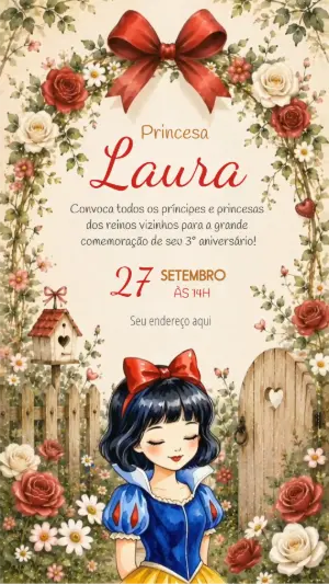 Convite Animado Aniversário Branca de Neve para Editar