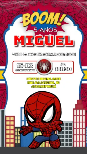 Convite de Aniversário Homem-Aranha Fofo para Editar
