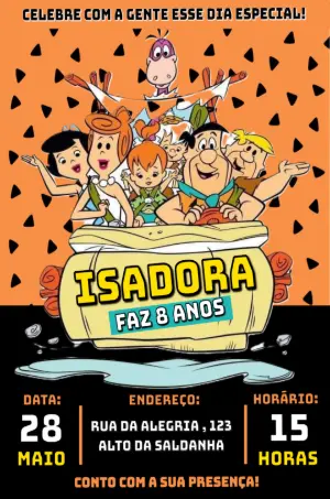 Convite de Aniversário Os Flintstones Editável e Digital