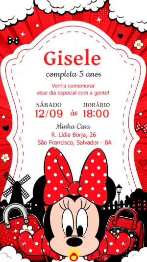 Convite de Aniversário Minnie Baby Vermelha para Editar