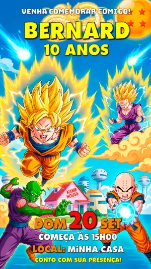 Convite de Aniversário Dragon Ball Z Editável com Goku e Turma