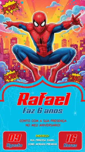 Convite de Aniversário Homem-Aranha para Editar Online