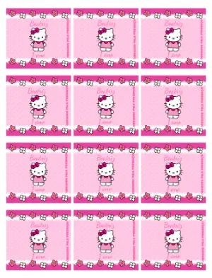 Adesivo para Bala Personalizada Hello Kitty Rosa Editável para Aniversário