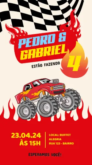 Convite Aniversário Carro Monstro para Editar Online
