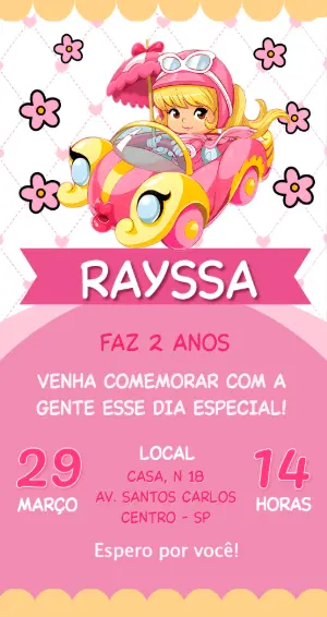 Convite de Aniversário Infantil Corrida Menina Rosa Editável