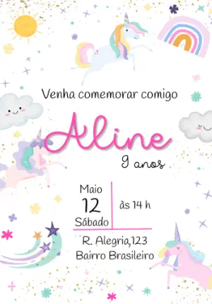 Convite de Aniversário Unicórnio Mágico para Editar Online