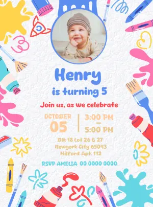 Editable Art Party Birthday Invitation with Photo