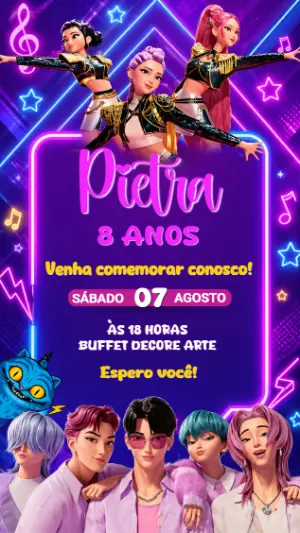 Invitation d'anniversaire KPop Demon Hunters – Statique – Decore Arte