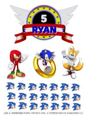 Topo de Bolo Sonic para Aniversário Infantil Editável