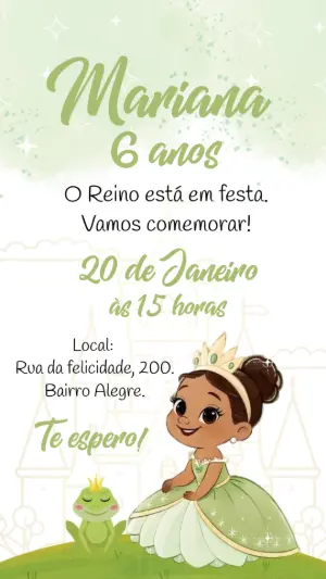 Convite Animado Aniversário Princesa e o Sapo para Editar