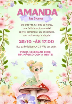 Convite de Aniversário Fada no Jardim Encantado para Editar
