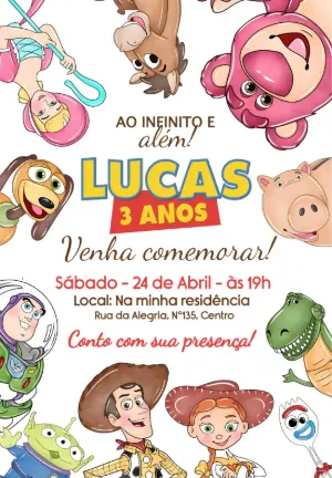 Convite de Aniversário Toy Story Colorido para Editar