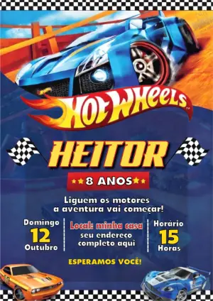 Convite de Aniversário Hotwheels Vibrante para Editar