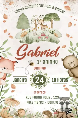 Convite Aniversário Bosque Encantado com Animais para Editar