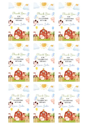 Editable Farm Animals Thank You Tags Template