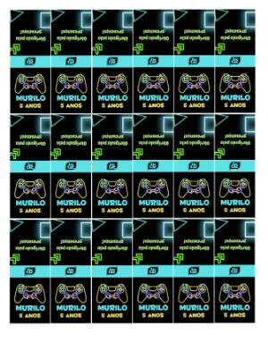 Kit de Rótulos para TicTac Gamer Neon para Lembrancinha Editável