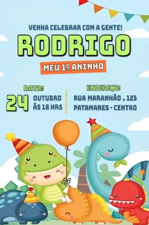 Convite de Aniversário Dinossauros Baby para Editar Online