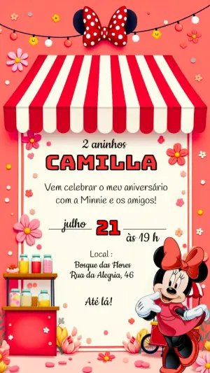 Convite de Aniversário Minnie Vermelha para Editar Online