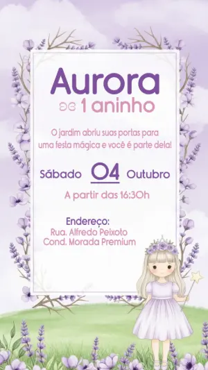 Convite Aniversário Jardim Encantado Lilás para Editar Online