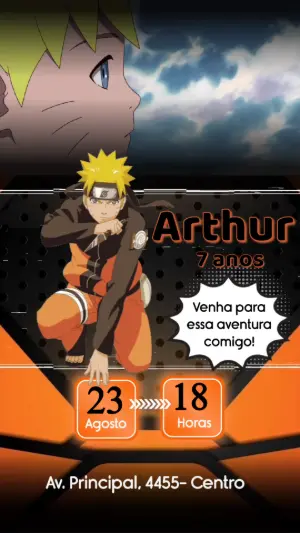 Convite Animado Aniversário Naruto para Editar Online