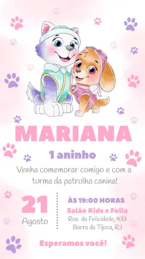 Convite Aniversário Skye e Everest Patrulha Canina para Editar