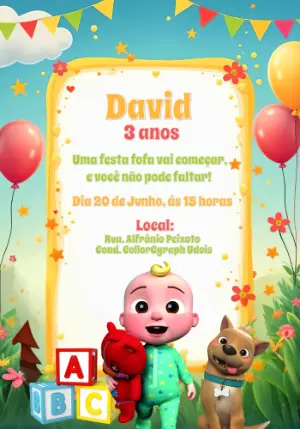 Convite de Aniversário Cocomelon Editável para Imprimir