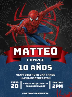 Invitación Digital del Hombre Araña para Cumpleaños Editable