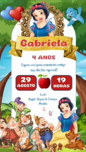 Convite de Aniversário Branca de Neve para Editar Online