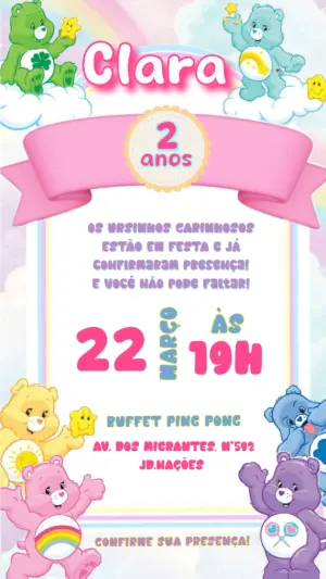 Convite de Aniversário Ursinhos Carinhosos Editável