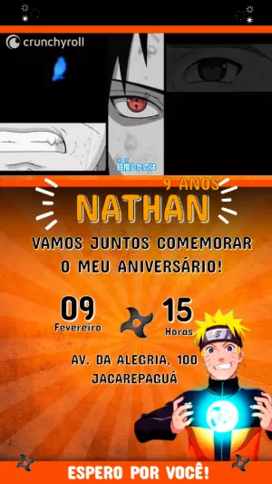 Convite Animado Naruto: Modelo de Aniversário para Editar