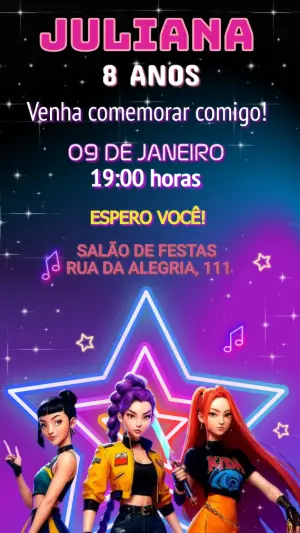 Convite Aniversário Guerreiras do Kpop para Editar