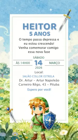 Convite Aniversário Infantil Tema Aventura de Herói Editável