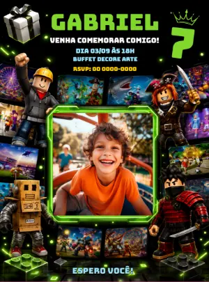 Invitación de cumpleaños Roblox – Estático – Decore Arte