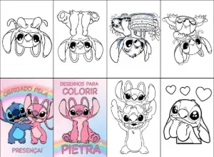 Mini Livro de Colorir Stitch e Angel Editável para Imprimir