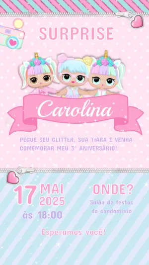 Convite de Aniversário LOL Surprise Rosa e Azul Editável