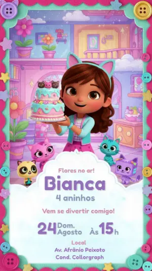 Convite Digital Infantil A Casa Mágica da Gabby para Editar