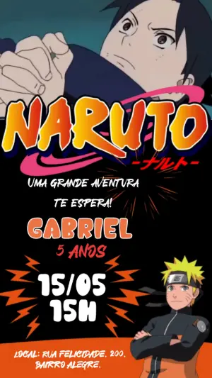 Convite Animado Aniversário Naruto com Personagens para Editar