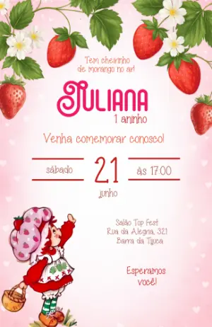 Convite de Aniversário Moranguinho Clássico Editável