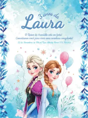 Convite Aniversário Frozen com Elsa e Anna para Editar Online